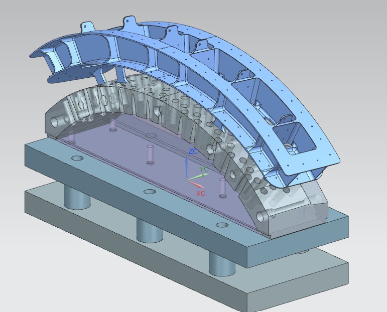 3D CAD of curved machining fixture concept
